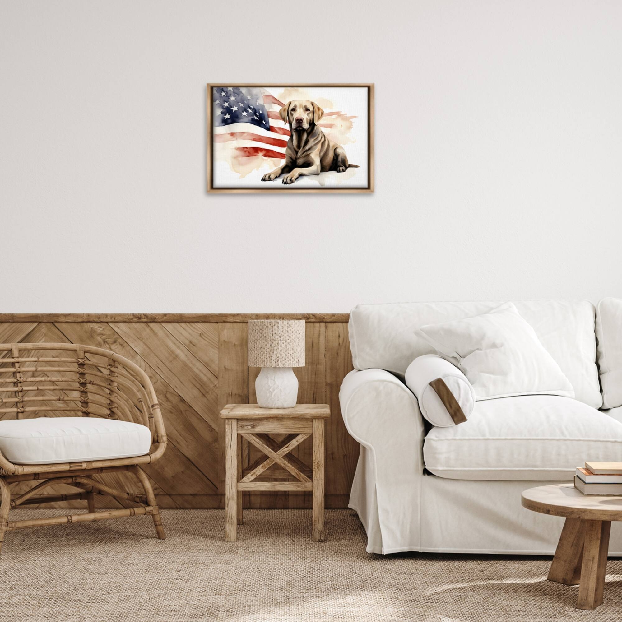 Stupell Industries Patriotic Dog with Flag Floater Framed Art